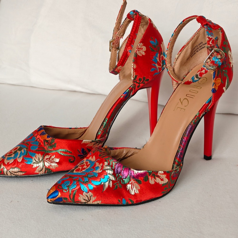 Rouge Pumps Womens 7 Red Floral Jacquard Stiletto Heels
